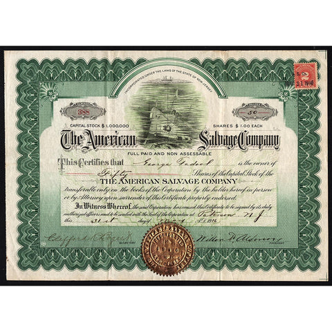 The American Salvage Company 1916 Stock Certificate