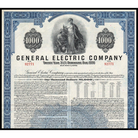 General Electric Company New York $1000 Debenture