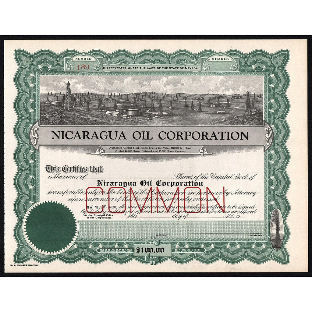 Nicaragua Oil Corporation Stock Certificate
