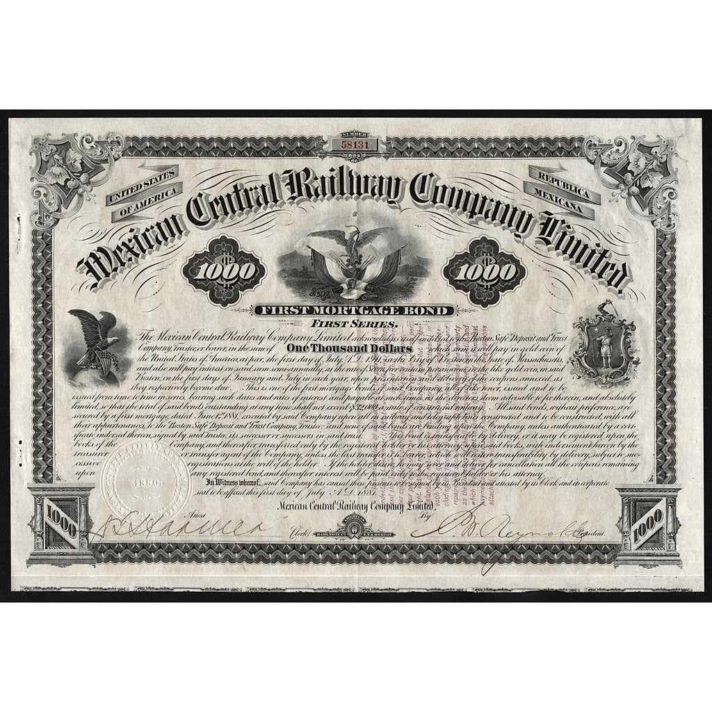 Mexican Central Railway Company Limited 1881 Mexico Gold Bond