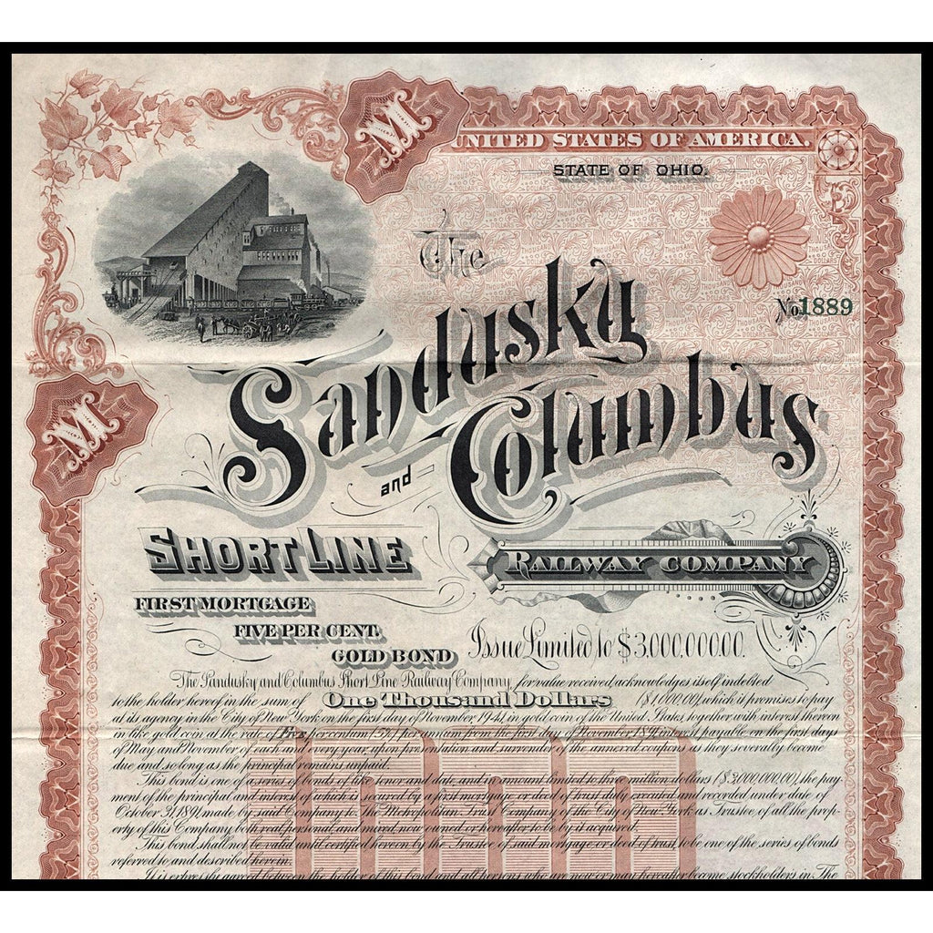 The Sandusky and Columbus Short Line Railway Company 1891 Ohio Bond