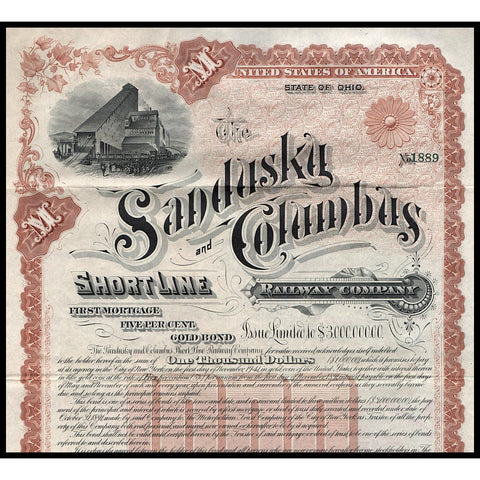 The Sandusky and Columbus Short Line Railway Company 1891 Ohio Bond