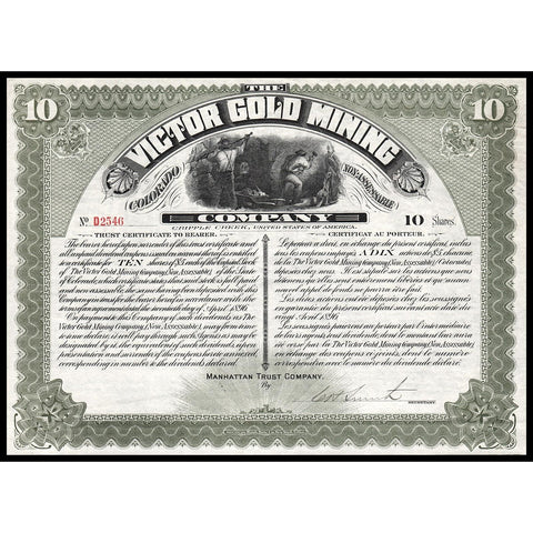 The Victor Gold Mining Company Limited, Cripple Creek, Colorado 1898 Stock Certificate