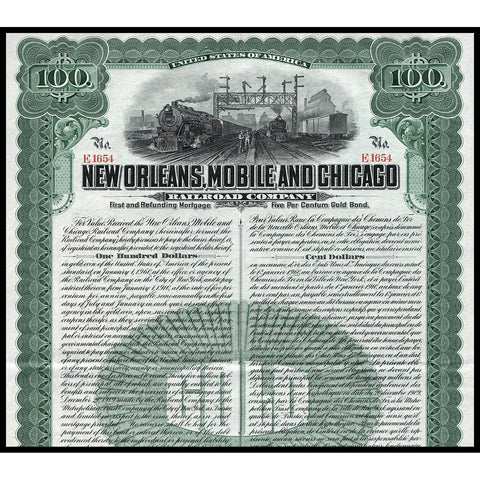 New Orleans Mobile and Chicago Railroad Company 1909 Gold Bond