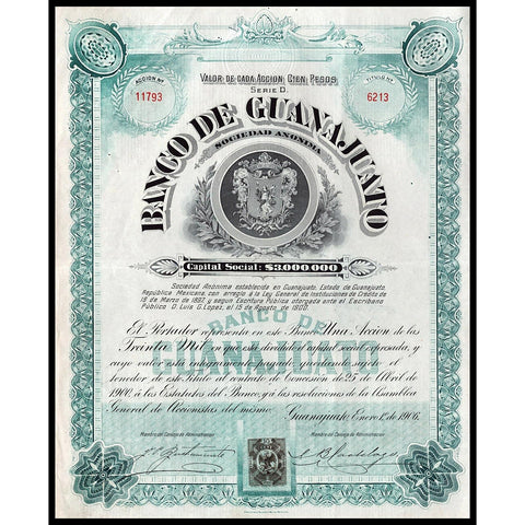 Banco de Guanajuato Sociedad Anonima 1906 Mexico