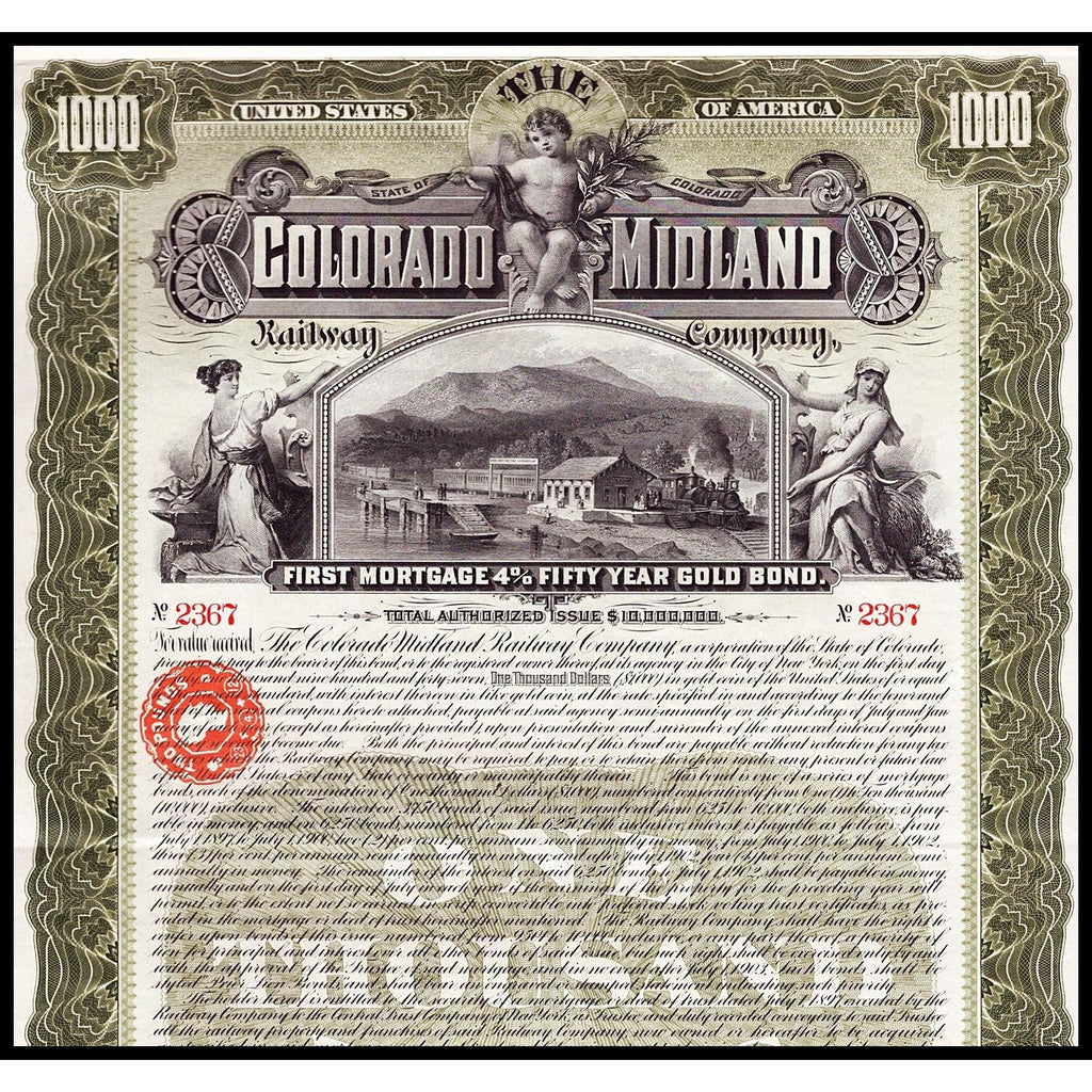 The Colorado Midland Railway1897 Gold Bond Certificate