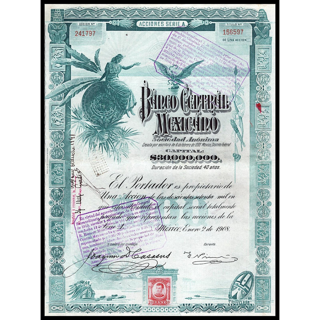Banco Central Mexicano Sociedad Anonima ("Blueberry") Stock Certificate