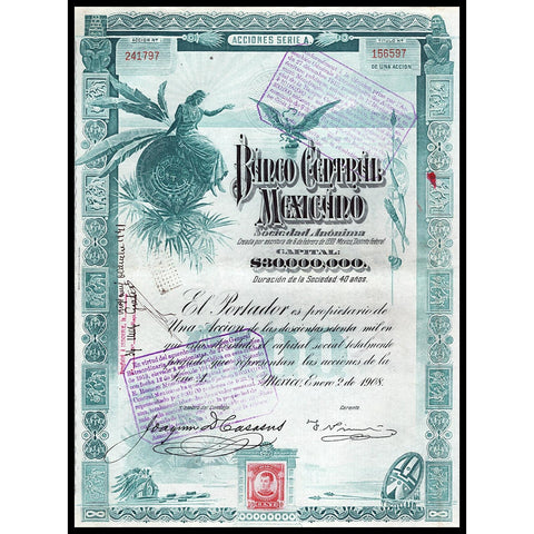 Banco Central Mexicano Sociedad Anonima ("Blueberry") Stock Certificate