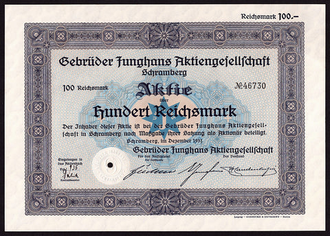 Gebrüder Junghans Aktiengesellschaft Clocks & Watches Stock Certificate