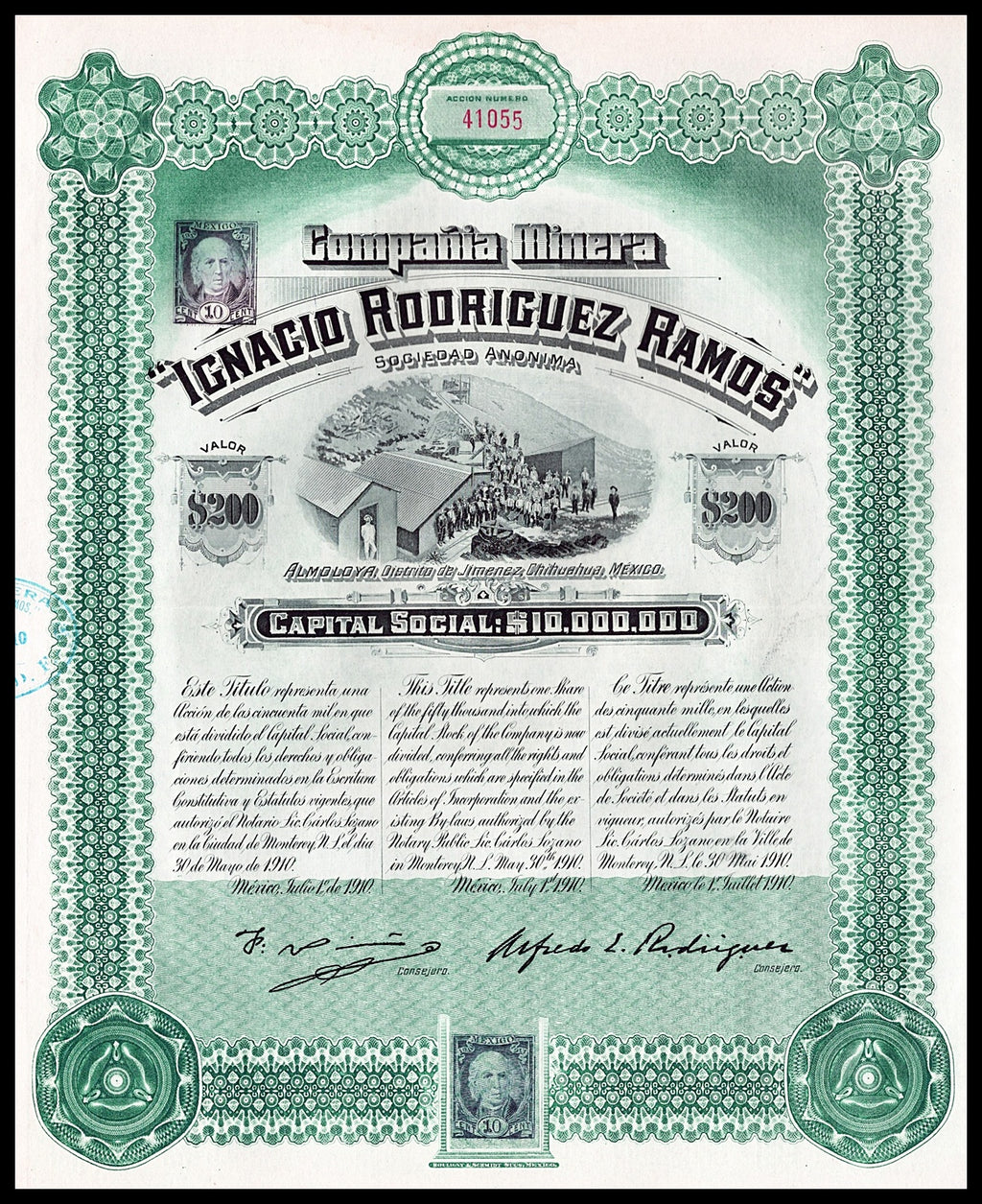 Compania Minera "Ignacio Rodriguez Ramos" 1910 Mexico