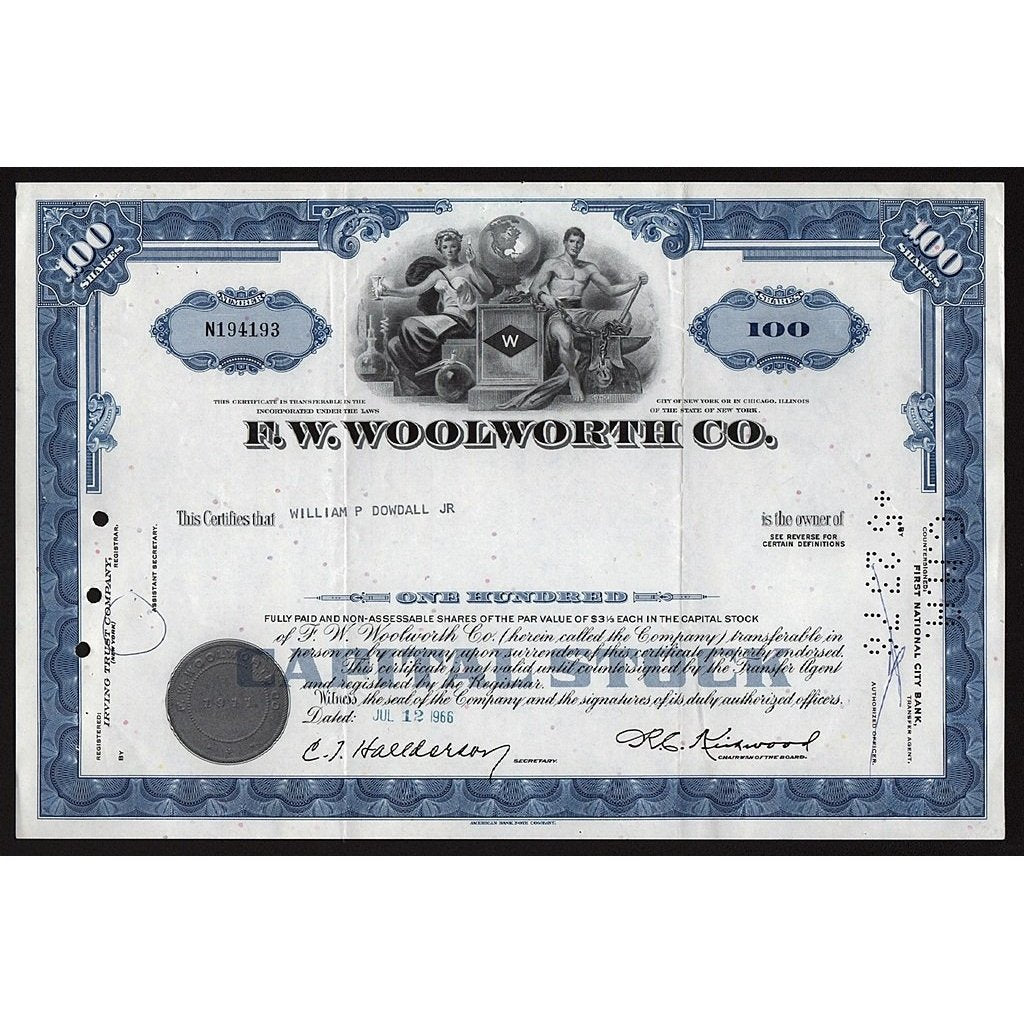 F.W. Woolworth Co. Stock Certificate