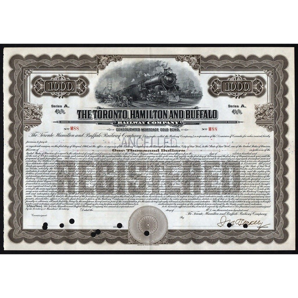 The Toronto, Hamilton & Buffalo Railway Company 1916 Canada Gold Bond Stock Certificate
