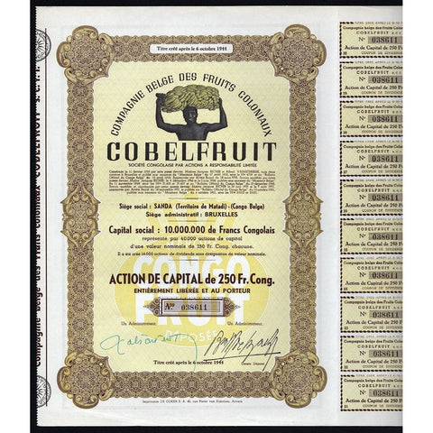 Compagnie Belge des Fruits Coloniqux "Cobelfruit" Stock Certificate