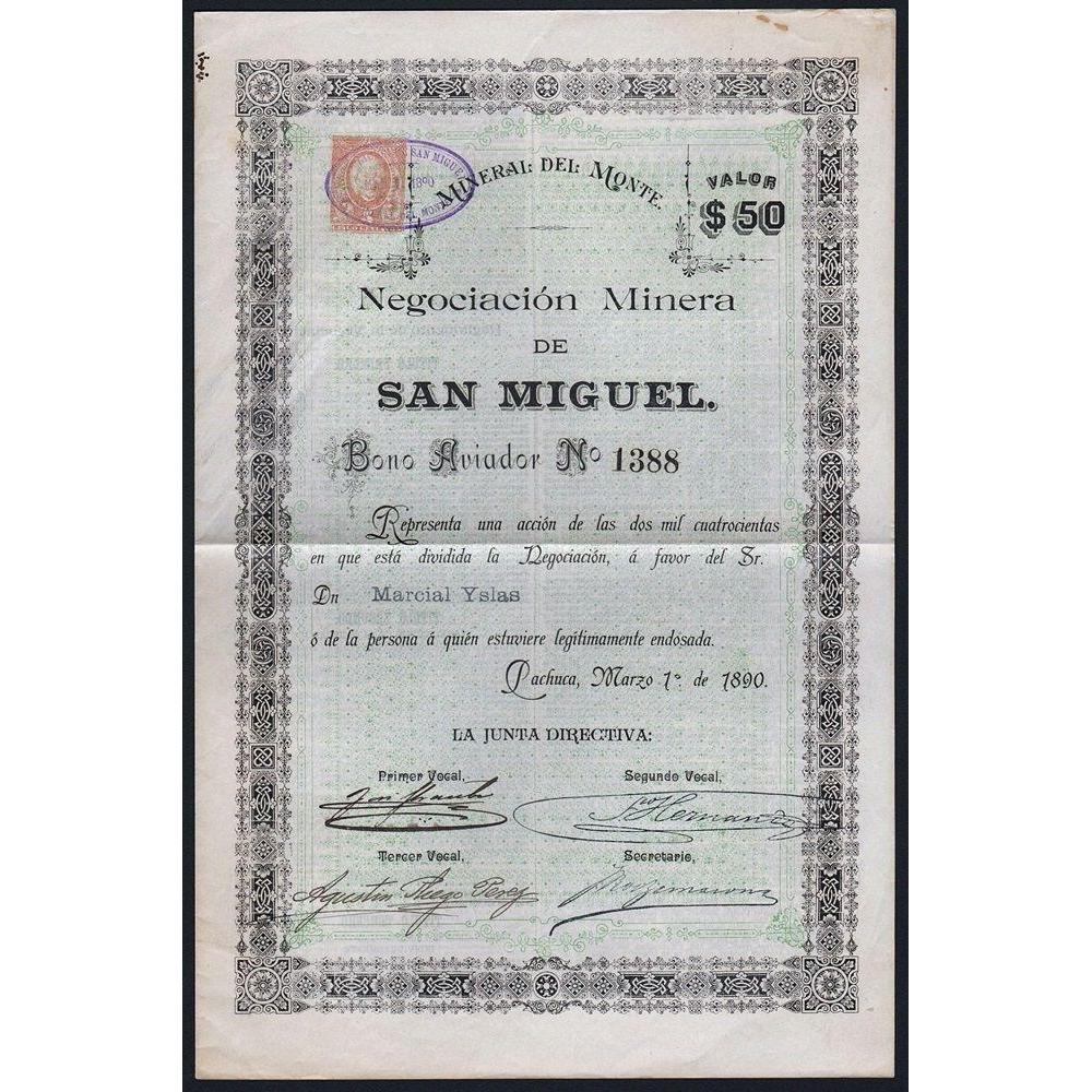 Mineral del Monte, Negociacion Minera de San Miguel Stock Certificate