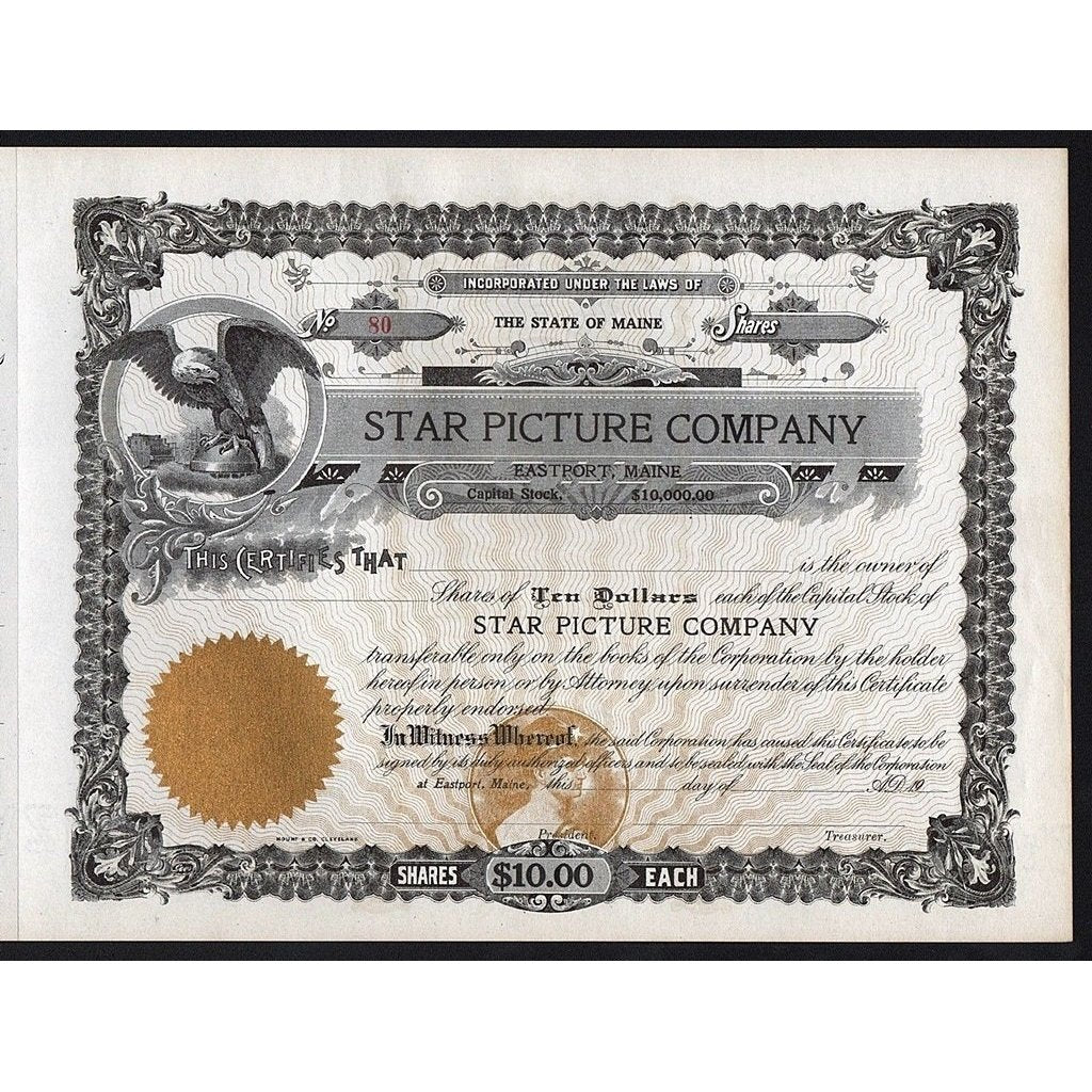 Star Picture Company Stock Certificate
