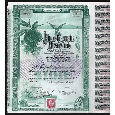 Banco Central Mexicano Sociedad Anonima ("Blueberry") Stock Certificate