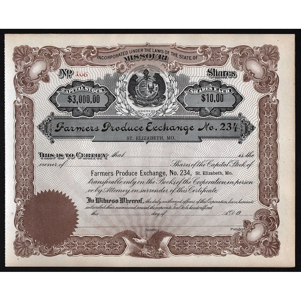 Farmers Produce Exchange No. 234 Stock Certificate