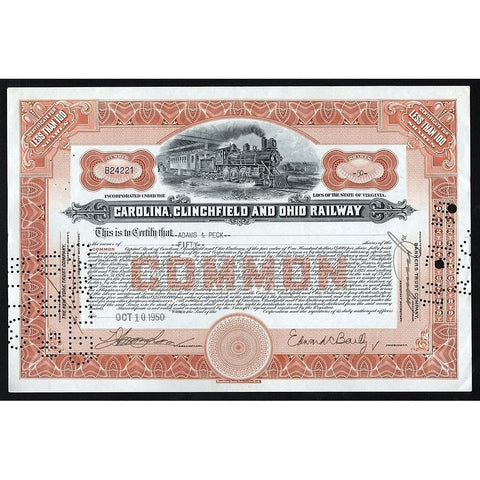 Carolina, Clinchfield and Ohio Railway Stock Certificate