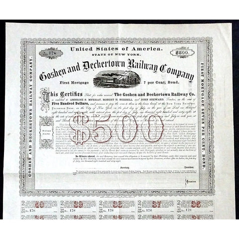 Goshen and Deckertown Railway Company Stock Certificate