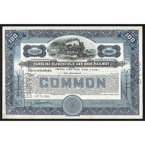 Carolina, Clinchfield and Ohio Railway Stock Certificate