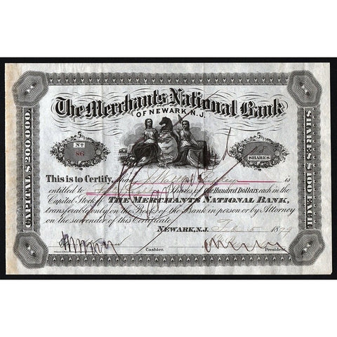 The Merchants National Bank of Newark, N.J. Stock Certificate