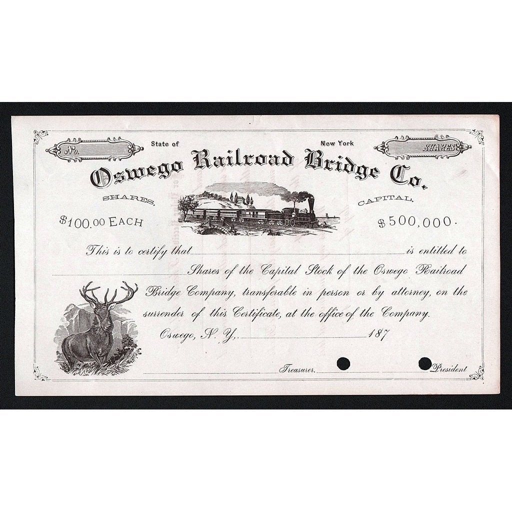 Oswego Railroad Bridge Co. Stock Certificate