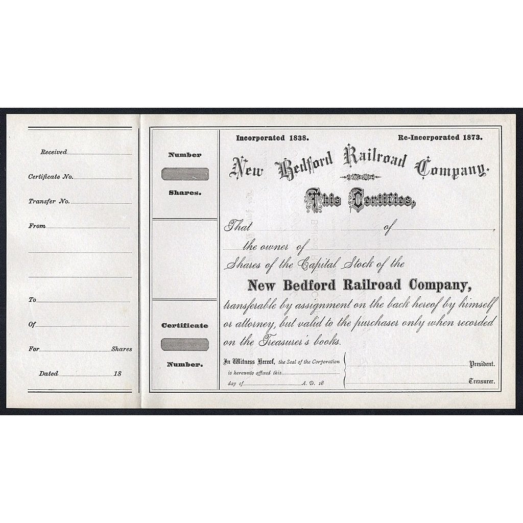 New Bedford Railroad Company Stock Certificate