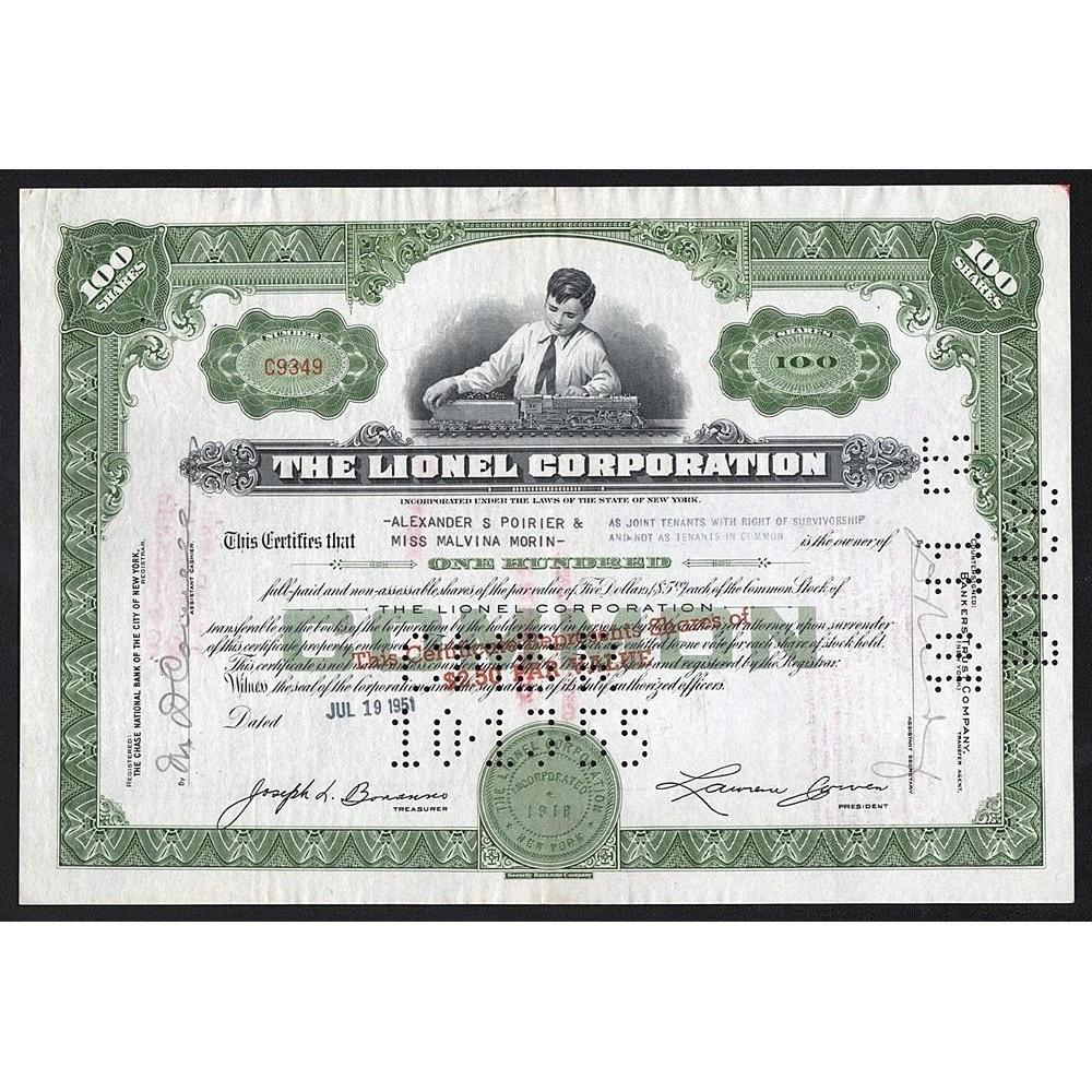 The Lionel Corporation (Model Trains) Stock Certificate