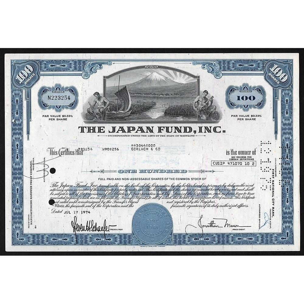 The Japan Fund, Inc. Stock Certificate