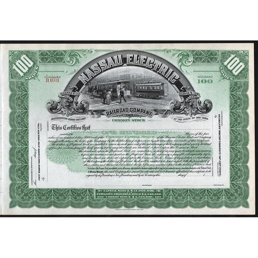 Nassau Electric Railroad Company Stock Certificate