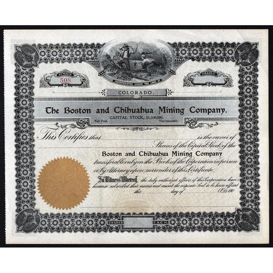 The Boston and Chihuahua Mining Company Stock Certificate