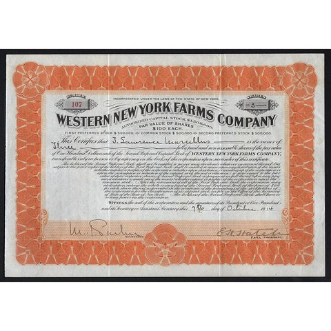 Western New York Farms Company 1914 Stock Certificate