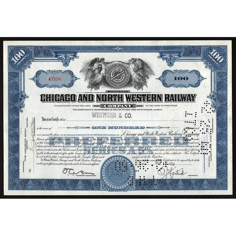 Chicago and North Western Railway Company Wisconsin Stock Certificate
