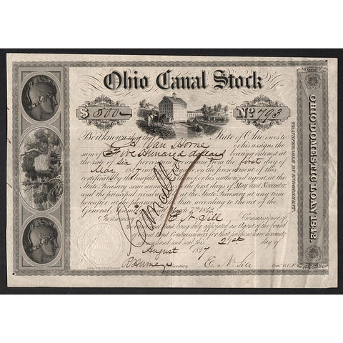 Ohio Canal Stock 1847 Certificate