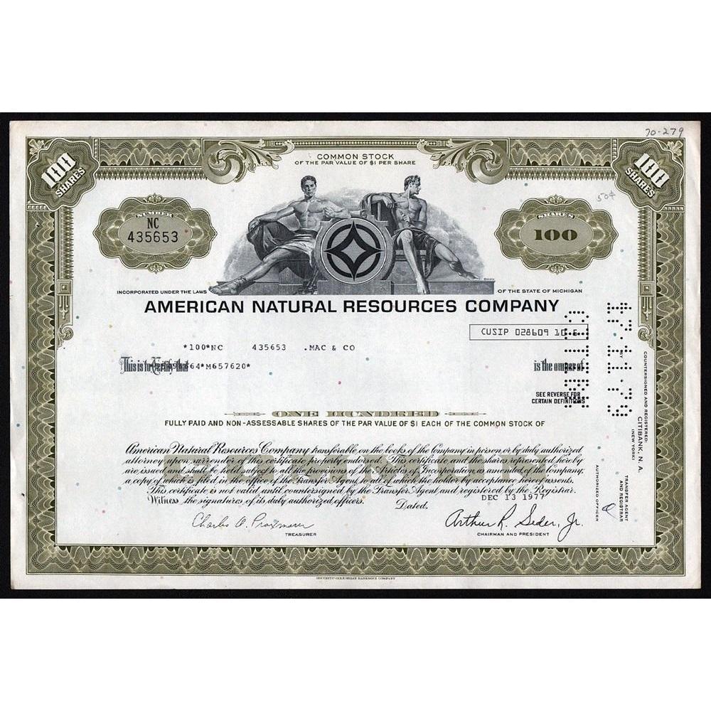 American Natural Resources Company Stock Certificate