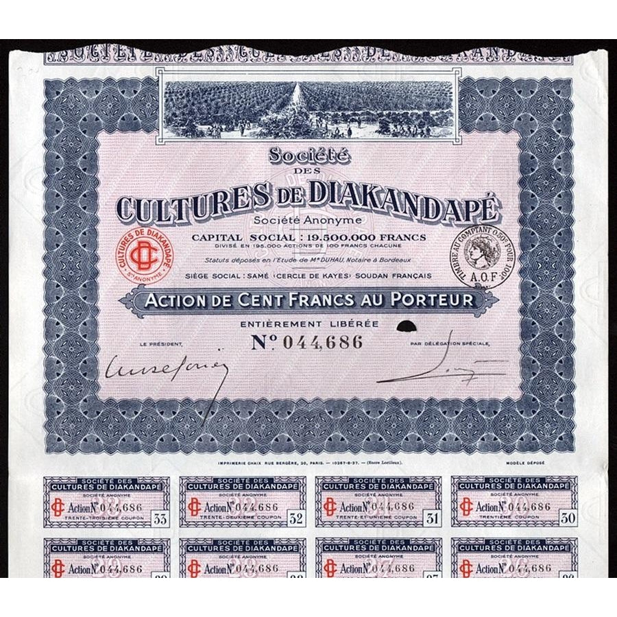 Societe des Cultures de Diakandape S.A. Stock Certificate