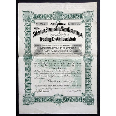 Siberian Steamship, Manufacturing & Trading Co., Bond Certificate