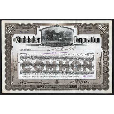 The Studebaker Corporation 1935 New Jersey Stock Certificate