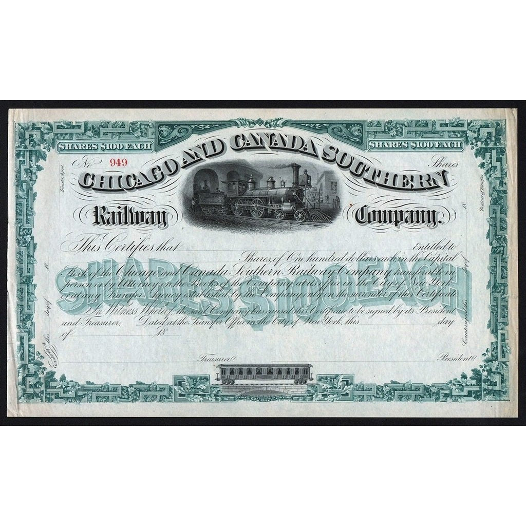 Chicago and Canada Southern Railway Company Stock Certificate