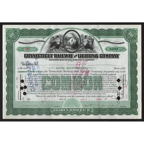 Connecticut Railway and Lighting Company Stock Certificate