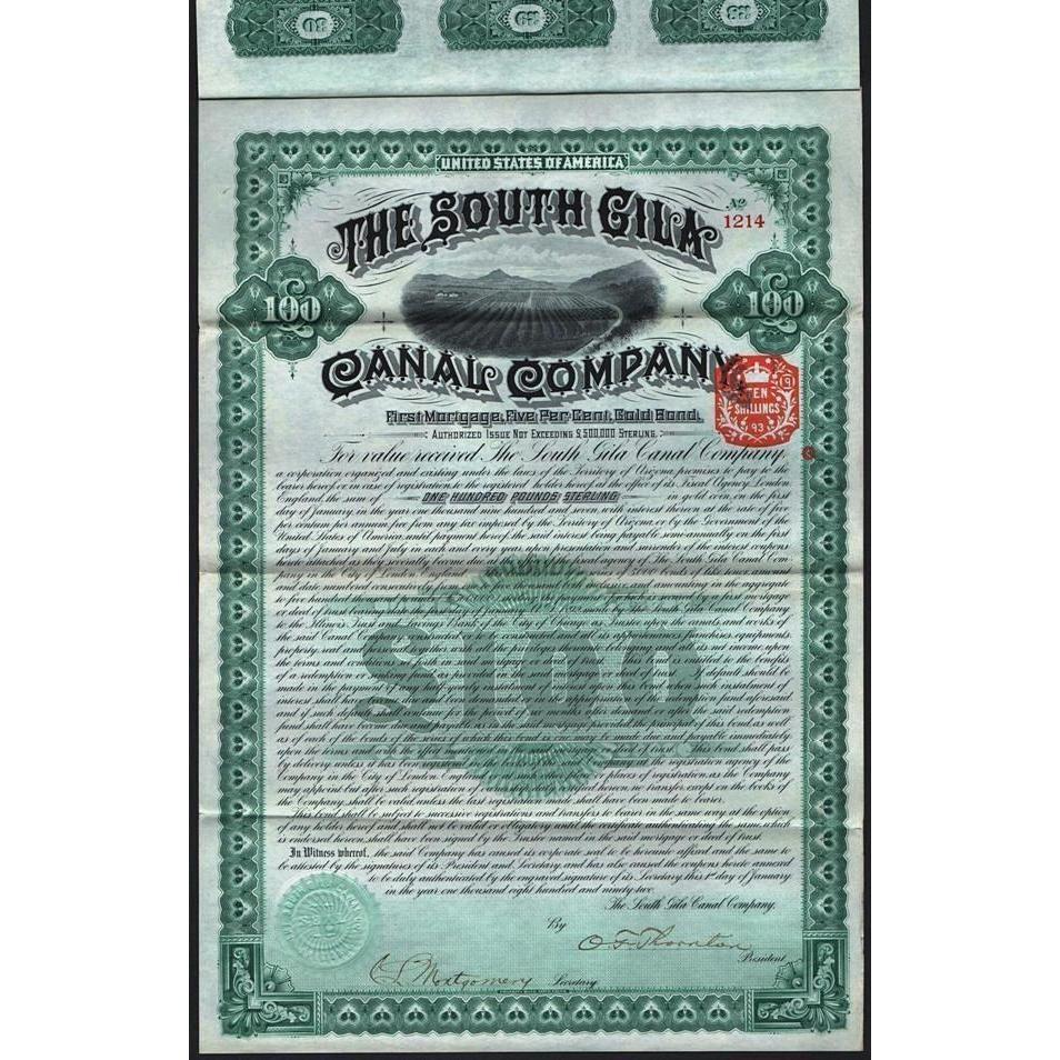 The South Gila Canal Company Stock Certificate