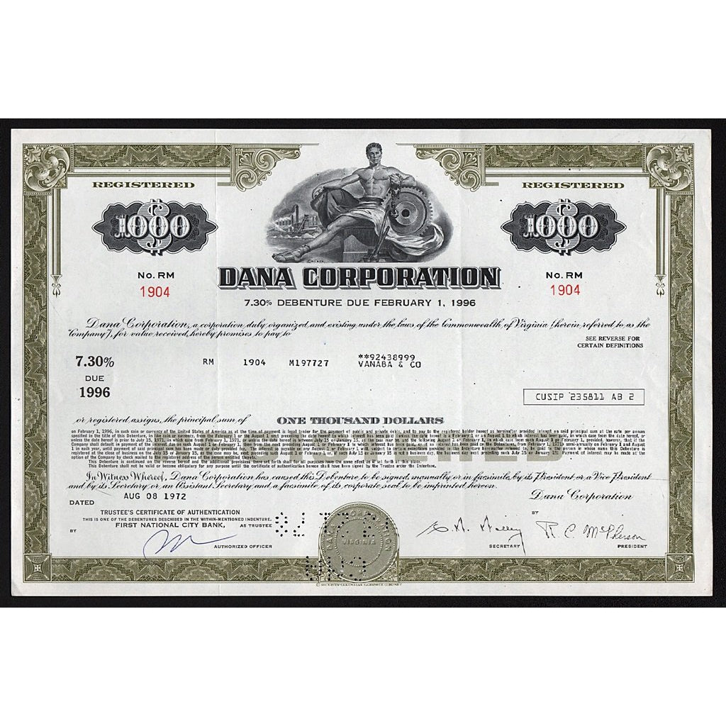 Dana Corporation Virginia Stock Bond Certificate