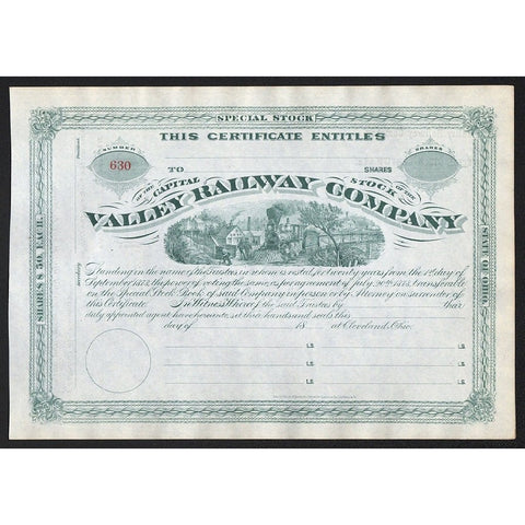 Valley Railway Company Cleveland Ohio Stock Certificate