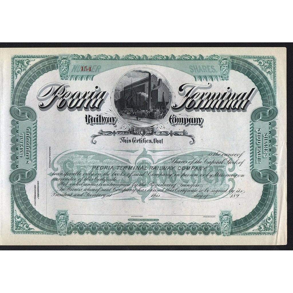 Peoria Terminal Railway Company Stock Certificate