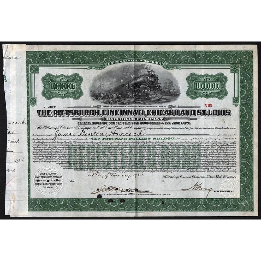 The Pittsburgh, Cincinnati, Chicago and St. Louis Railroad Company Stock Certificate