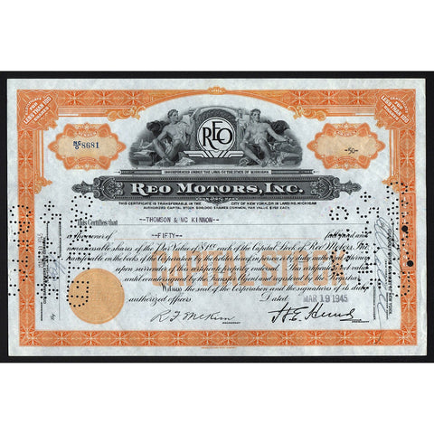 REO Motors, Inc. 1945 Michigan Stock Certificate