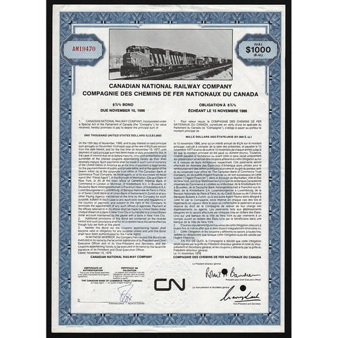 CN Rail - Canadian National Railway Company Stock Bond Certificate