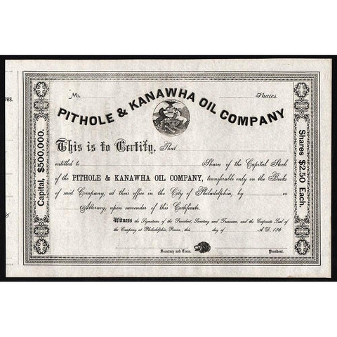 Pithole & Kanawha Oil Company Stock Certificate