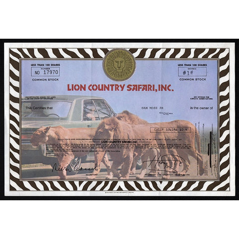 Lion Country Safari, Inc. Stock Certificate