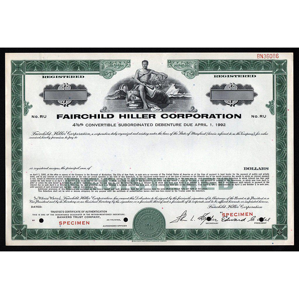 Fairchild Hiller Corporation (Aviation) Stock Bond Certificate